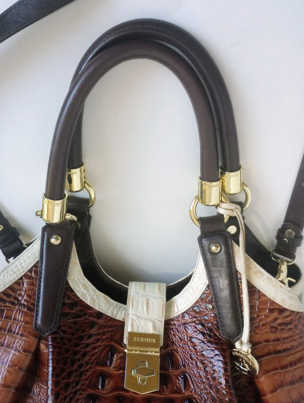 Brahmin Elisa Hobo Crossbody Satchel Croc Embossed Leather Multi Color